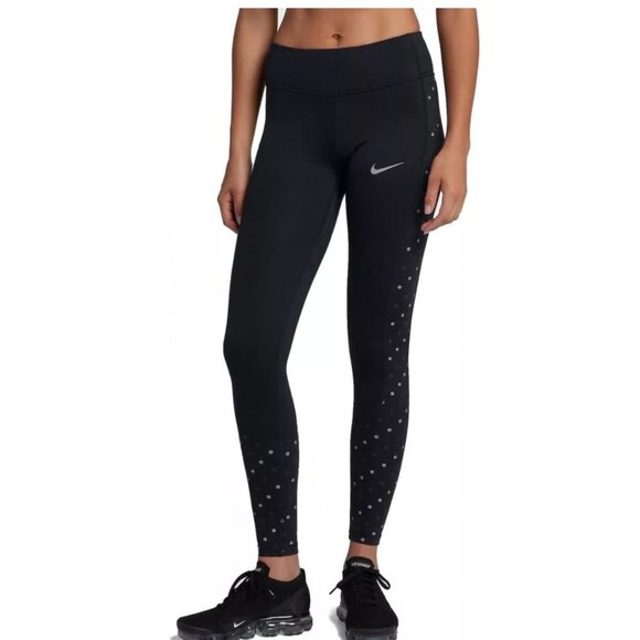Nike Women's Dri Fit Racer Flash Running Leggings - Black Reflective - Picture 1 of 11